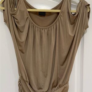 Joyce Leslie Taupe Cold-Shoulder Drape Top